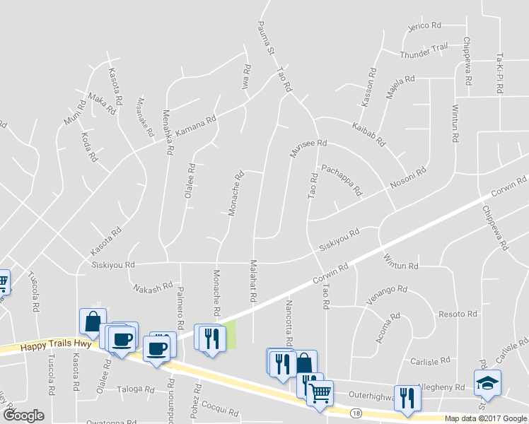 map of restaurants, bars, coffee shops, grocery stores, and more near 18724 Munsee Road in Apple Valley