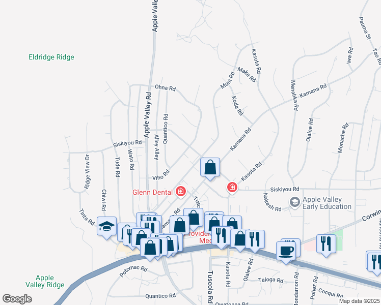 map of restaurants, bars, coffee shops, grocery stores, and more near 16244 Muni Road in Apple Valley