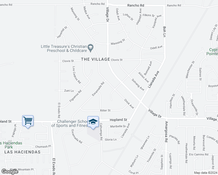map of restaurants, bars, coffee shops, grocery stores, and more near 16275 Cahuenga Road in Victorville