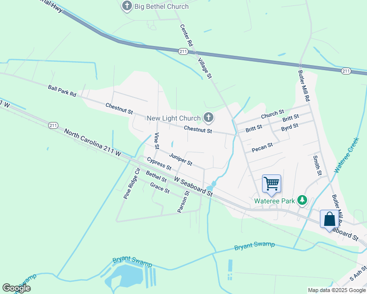 map of restaurants, bars, coffee shops, grocery stores, and more near Shaw Street in Bladenboro