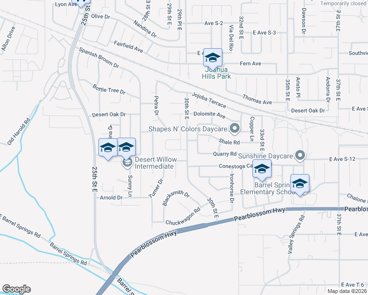 map of restaurants, bars, coffee shops, grocery stores, and more near 36624 Arbolada Lane in Palmdale