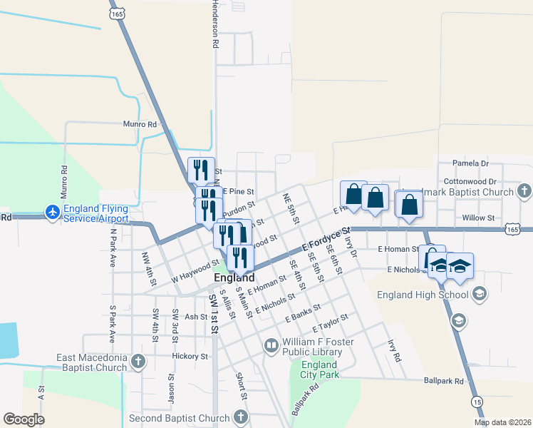 map of restaurants, bars, coffee shops, grocery stores, and more near 401 East Haywood Street in England