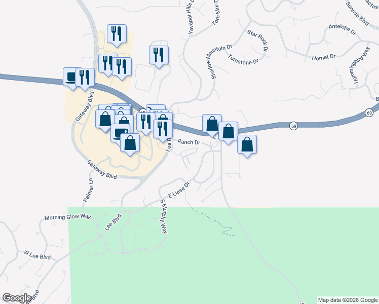 map of restaurants, bars, coffee shops, grocery stores, and more near 197 Seville Place in Prescott
