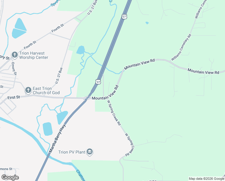 map of restaurants, bars, coffee shops, grocery stores, and more near 164 Mountain View Road in Trion