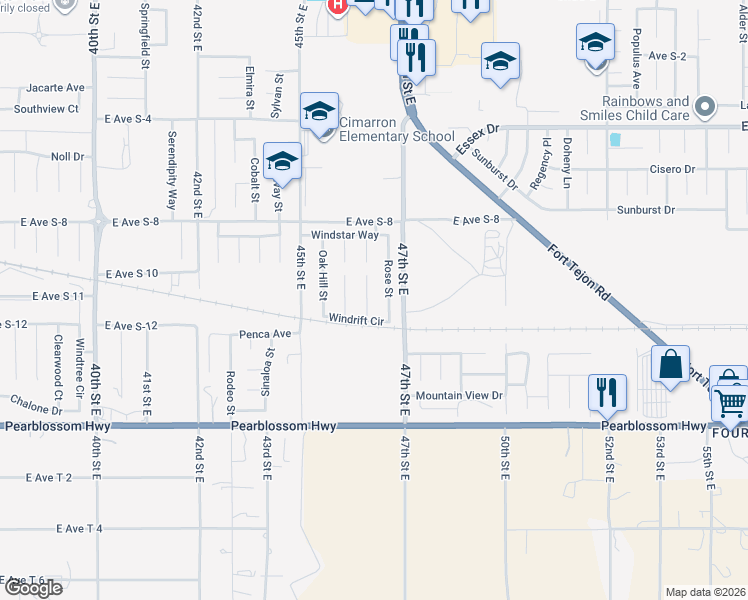 map of restaurants, bars, coffee shops, grocery stores, and more near 36613 Sulphur Springs Road in Palmdale