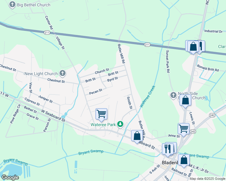 map of restaurants, bars, coffee shops, grocery stores, and more near in Bladenboro