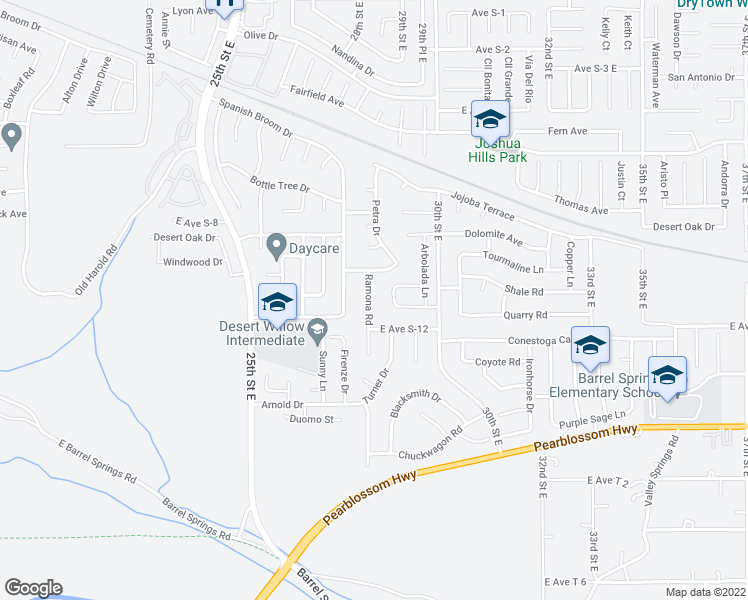 map of restaurants, bars, coffee shops, grocery stores, and more near 36636 Ramona Road in Palmdale