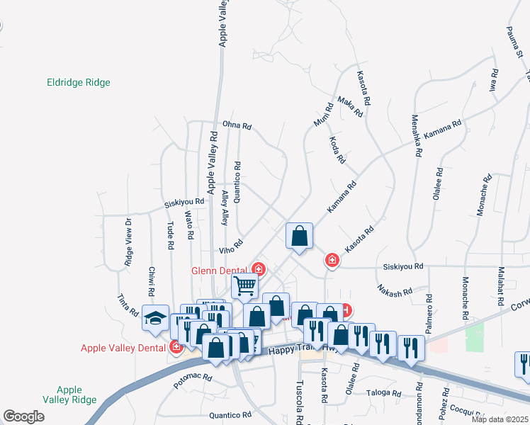 map of restaurants, bars, coffee shops, grocery stores, and more near Viho Road in Apple Valley