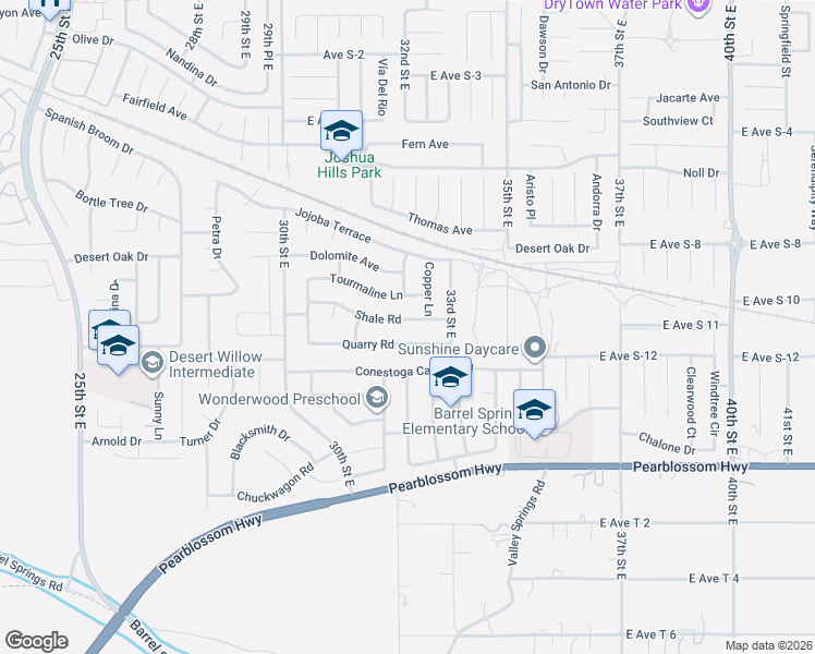 map of restaurants, bars, coffee shops, grocery stores, and more near 3208 Shale Road in Palmdale
