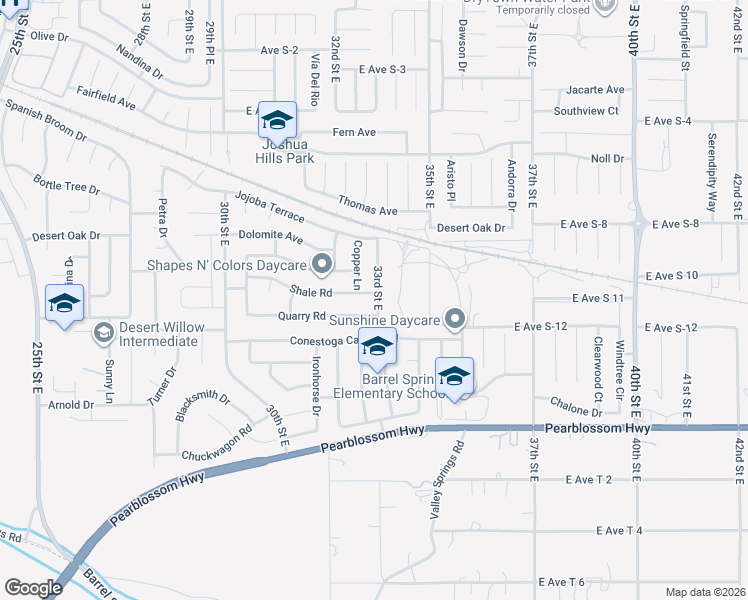 map of restaurants, bars, coffee shops, grocery stores, and more near 36709 33rd Street East in Palmdale