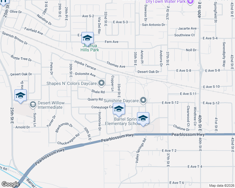 map of restaurants, bars, coffee shops, grocery stores, and more near 3256 Shale Road in Palmdale