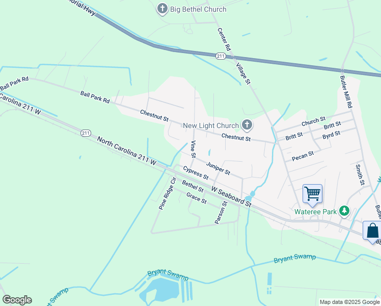 map of restaurants, bars, coffee shops, grocery stores, and more near Vine Street in Elizabethtown