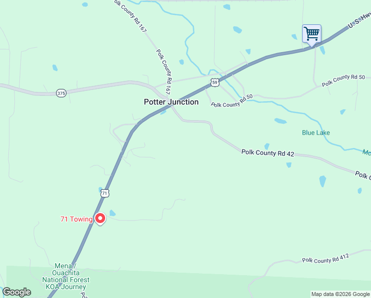 map of restaurants, bars, coffee shops, grocery stores, and more near 128 Polk Road 42 in Mena