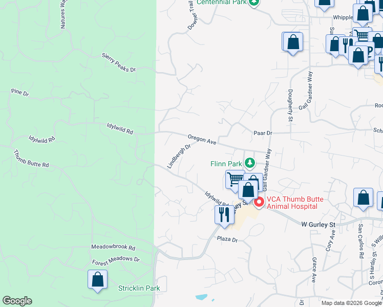 map of restaurants, bars, coffee shops, grocery stores, and more near 362-398 Lindbergh Dr in Prescott