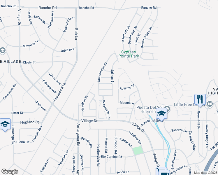 map of restaurants, bars, coffee shops, grocery stores, and more near 15508 Morro Bay Lane in Victorville
