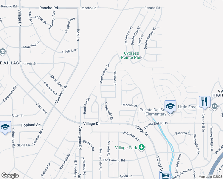 map of restaurants, bars, coffee shops, grocery stores, and more near 15508 Morro Bay Lane in Victorville
