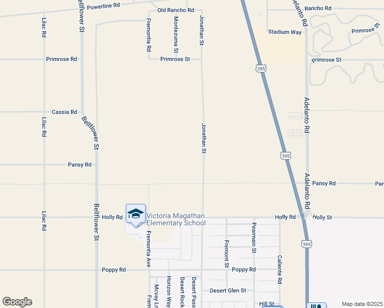 map of restaurants, bars, coffee shops, grocery stores, and more near Jonathan Street in Adelanto
