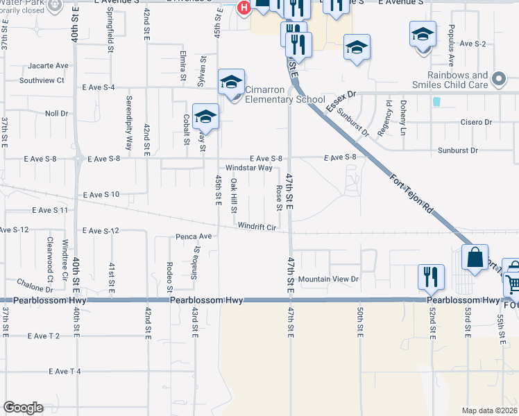 map of restaurants, bars, coffee shops, grocery stores, and more near 36641 Sulphur Springs Road in Palmdale