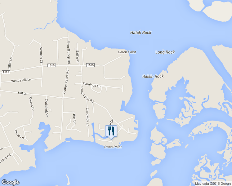 map of restaurants, bars, coffee shops, grocery stores, and more near 176 Flamingo Lane in Sneads Ferry