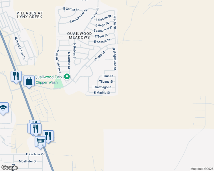 map of restaurants, bars, coffee shops, grocery stores, and more near 13032 Tijuana Street in Prescott Valley