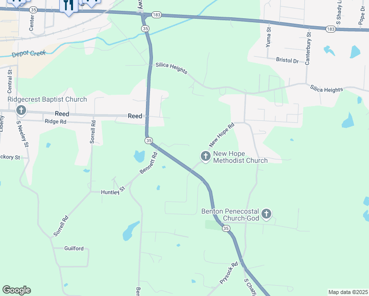 map of restaurants, bars, coffee shops, grocery stores, and more near 1600 Arkansas 35 in Benton