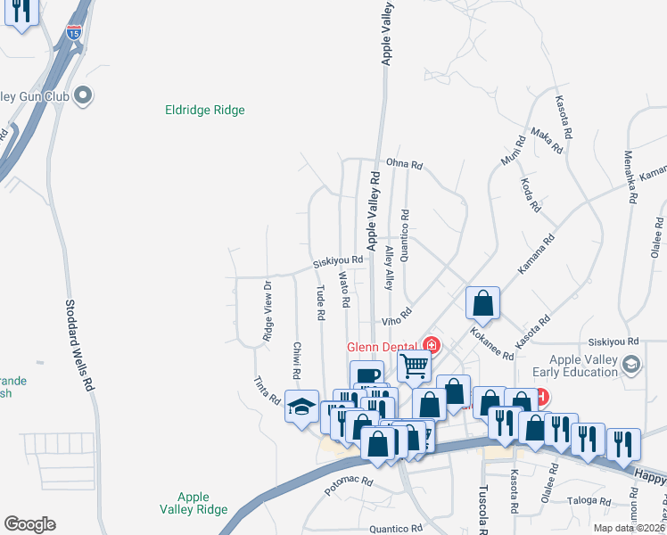 map of restaurants, bars, coffee shops, grocery stores, and more near 17786 Siskiyou Road in Apple Valley