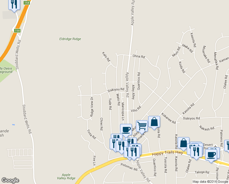 map of restaurants, bars, coffee shops, grocery stores, and more near 17786 Siskiyou Road in Apple Valley