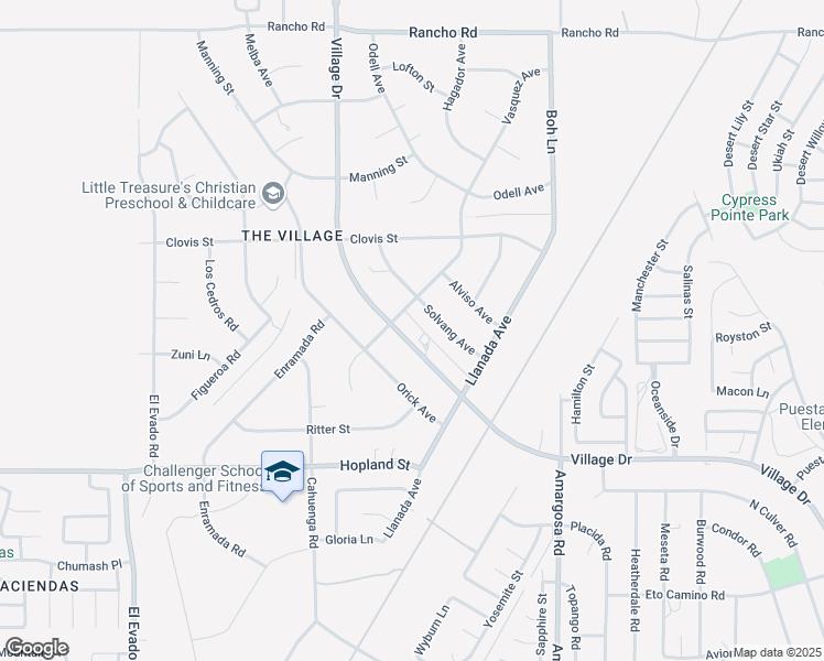 map of restaurants, bars, coffee shops, grocery stores, and more near Village Drive in Victorville