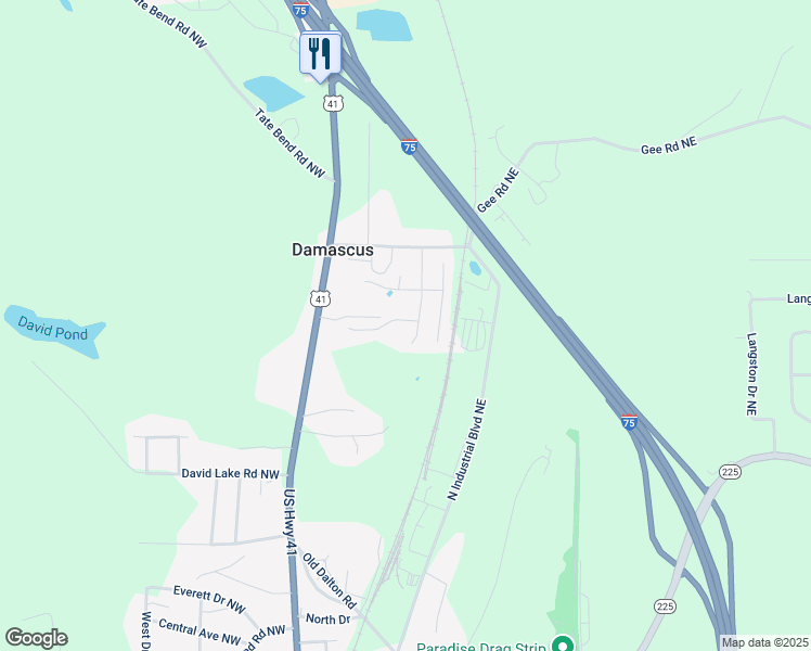 map of restaurants, bars, coffee shops, grocery stores, and more near 102 Bristol Lane in Calhoun