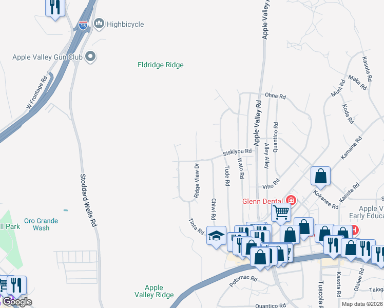map of restaurants, bars, coffee shops, grocery stores, and more near 16342 Ridge View Drive in Apple Valley