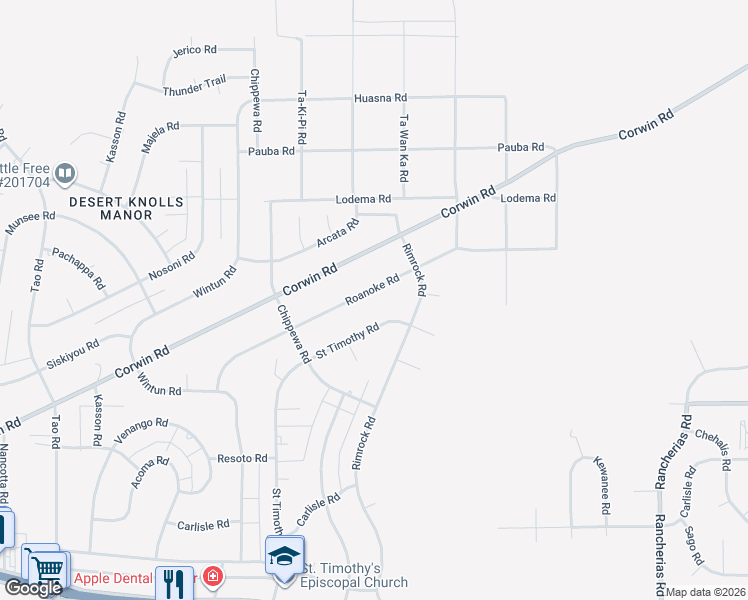 map of restaurants, bars, coffee shops, grocery stores, and more near 19526 Roanoke Road in Apple Valley