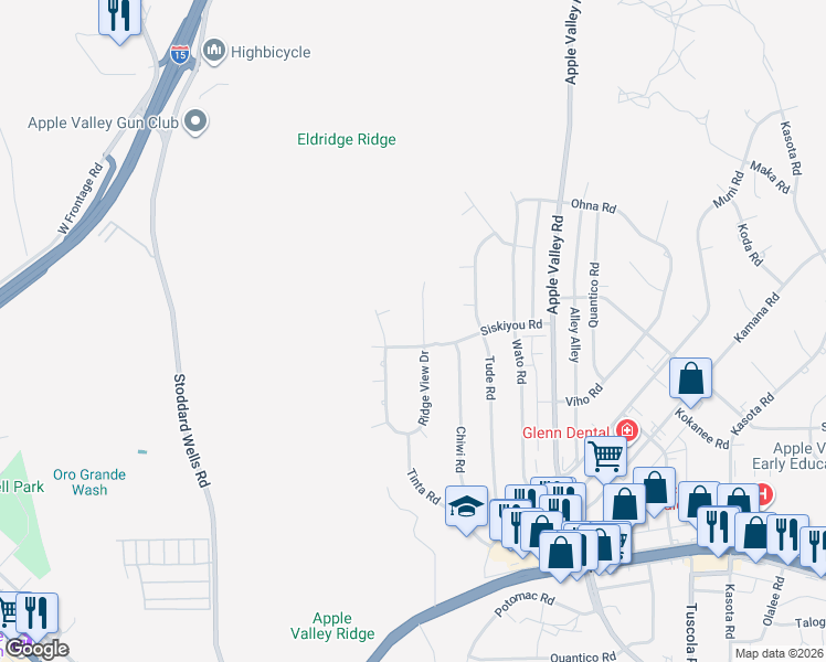 map of restaurants, bars, coffee shops, grocery stores, and more near 16342 Ridge View Drive in Apple Valley
