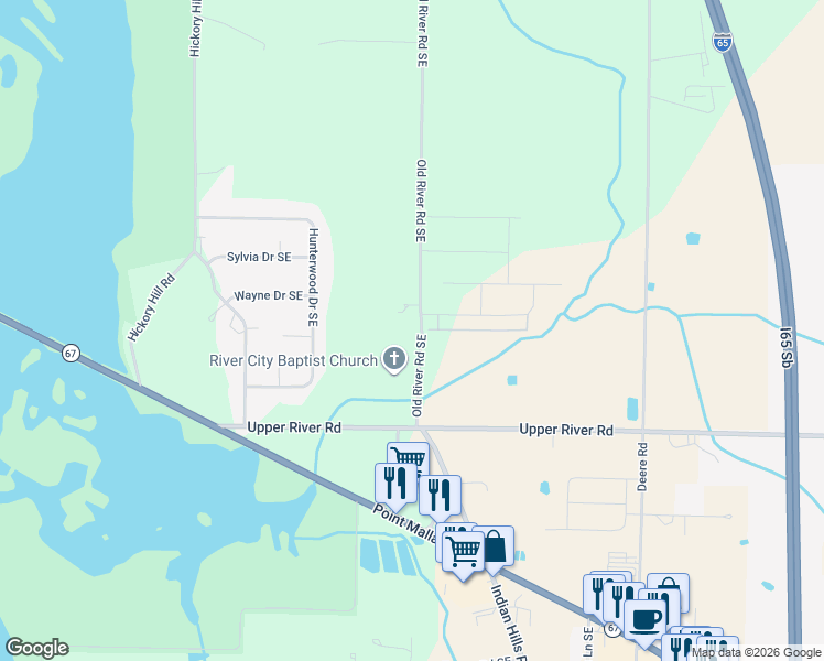 map of restaurants, bars, coffee shops, grocery stores, and more near 3215 Old River Road Southeast in Decatur