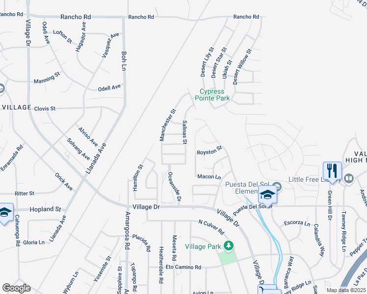 map of restaurants, bars, coffee shops, grocery stores, and more near 15516 Doheny Lane in Victorville