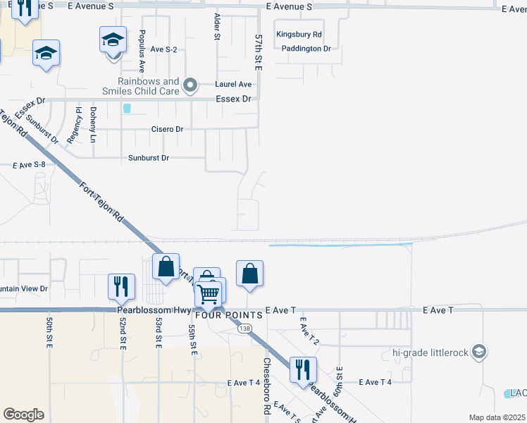map of restaurants, bars, coffee shops, grocery stores, and more near 36616 Roosevelt Drive in Palmdale