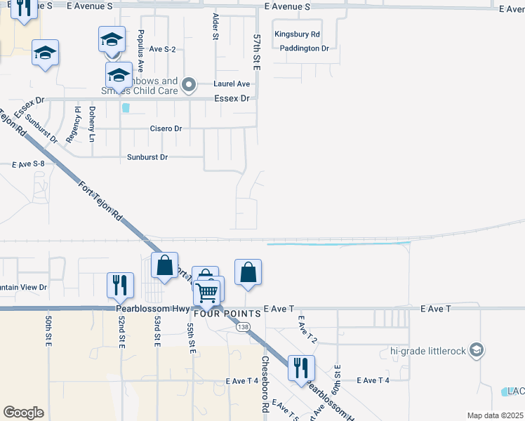 map of restaurants, bars, coffee shops, grocery stores, and more near 36616 Roosevelt Drive in Palmdale