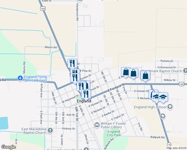 map of restaurants, bars, coffee shops, grocery stores, and more near 301 East Purdon Street in England