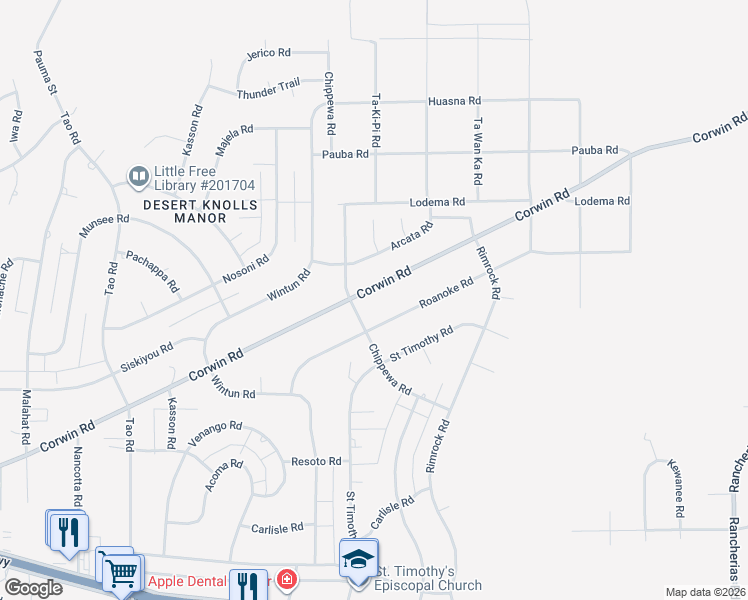 map of restaurants, bars, coffee shops, grocery stores, and more near 19368 Corwin Road in Apple Valley
