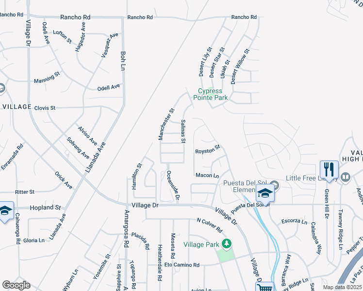 map of restaurants, bars, coffee shops, grocery stores, and more near 15516 Doheny Lane in Victorville