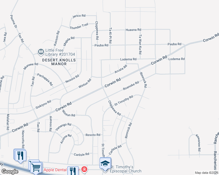 map of restaurants, bars, coffee shops, grocery stores, and more near 19368 Corwin Road in Apple Valley