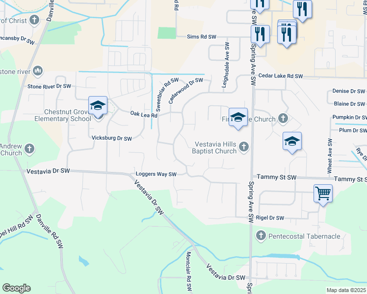 map of restaurants, bars, coffee shops, grocery stores, and more near 3210 Trails End Southwest in Decatur