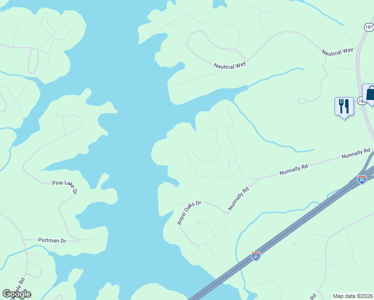 map of restaurants, bars, coffee shops, grocery stores, and more near 155 Inlet Pointe Drive in Anderson