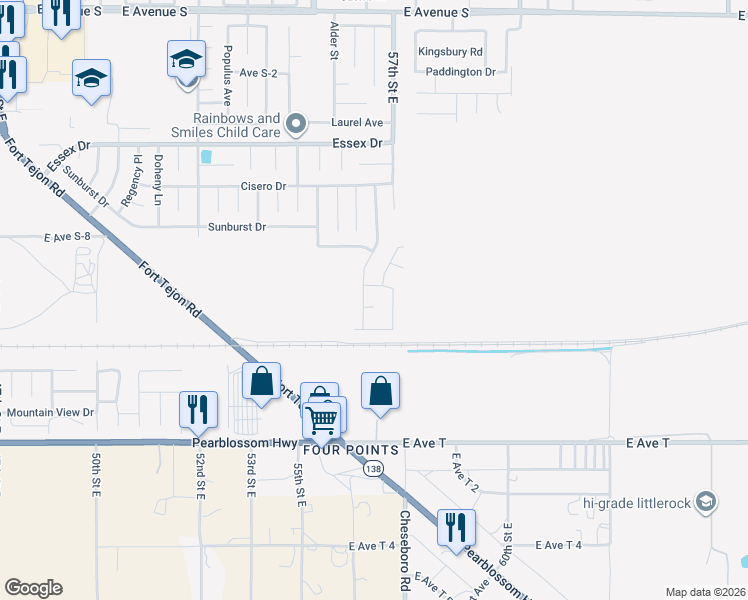 map of restaurants, bars, coffee shops, grocery stores, and more near 5626 Eisenhower Way in Palmdale