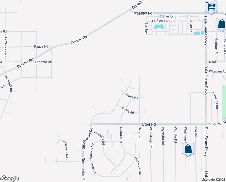 map of restaurants, bars, coffee shops, grocery stores, and more near 20342 Plaina Road in Apple Valley