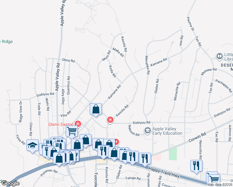 map of restaurants, bars, coffee shops, grocery stores, and more near 16333 Kamana Road in Apple Valley