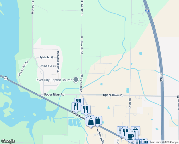 map of restaurants, bars, coffee shops, grocery stores, and more near 3219 Old River Road Southeast in Decatur