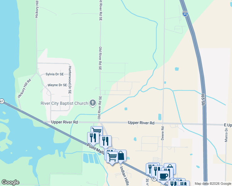 map of restaurants, bars, coffee shops, grocery stores, and more near 3219 Old River Road Southeast in Decatur