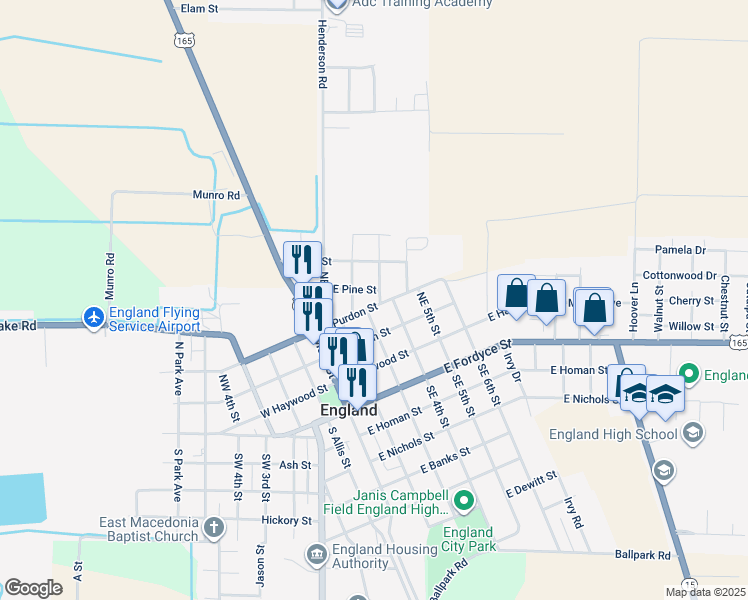 map of restaurants, bars, coffee shops, grocery stores, and more near 301 East Purdon Street in England