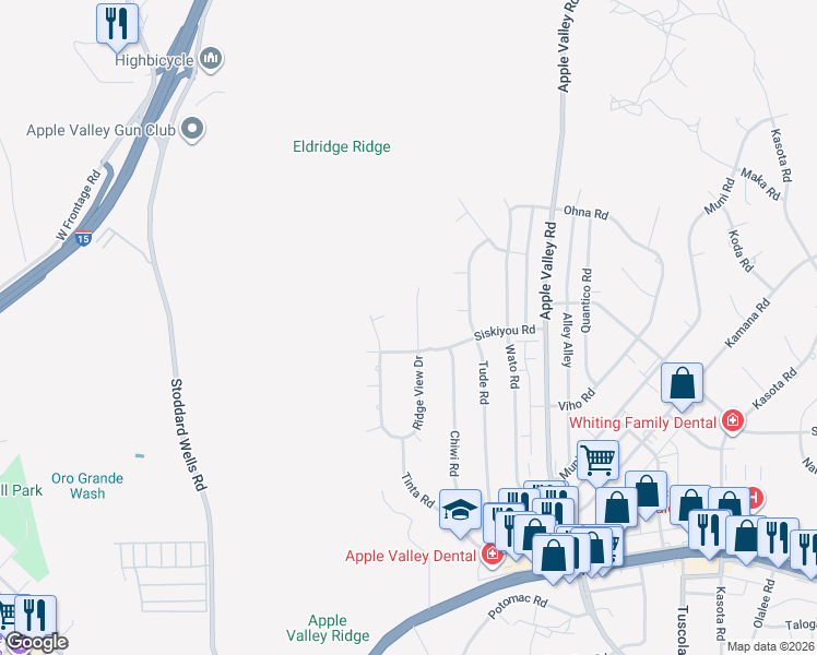 map of restaurants, bars, coffee shops, grocery stores, and more near 16342 Ridge View Drive in Apple Valley