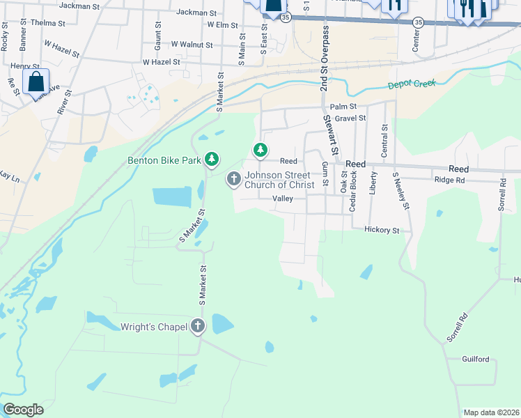 map of restaurants, bars, coffee shops, grocery stores, and more near 1600 South East Street in Benton